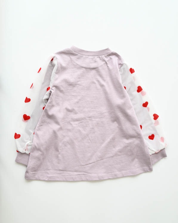 【26PS】袖ハートチュールロングＴシャツ / ラベンダー
