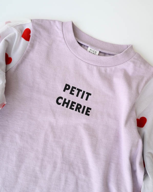 【26PS】袖ハートチュールロングＴシャツ / ラベンダー