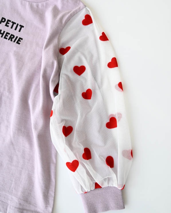 【26PS】袖ハートチュールロングＴシャツ / ラベンダー