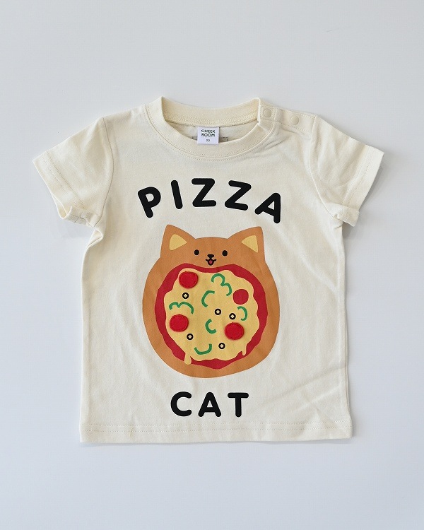 【チークルーム】ねこのピザ Tシャツ / オフホワイト  