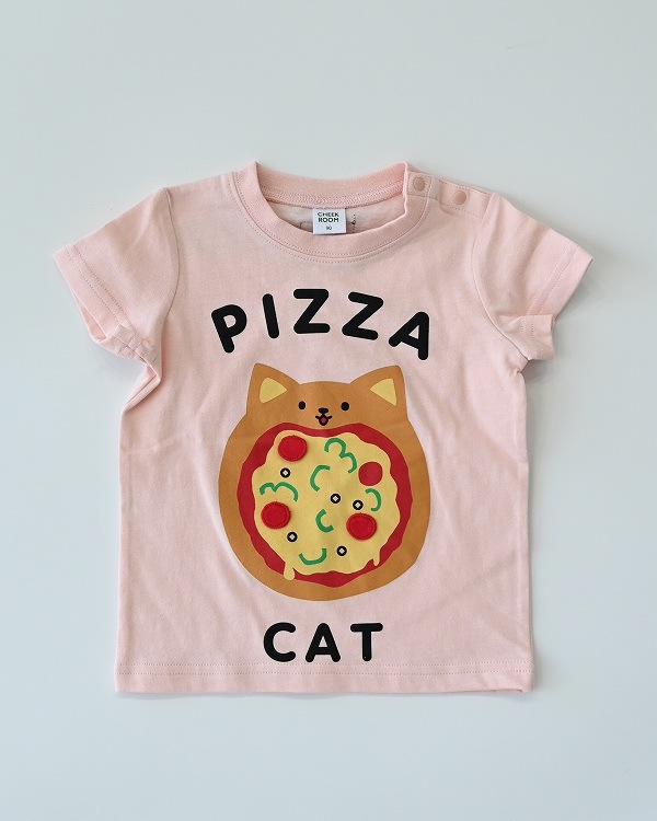 【チークルーム】ねこのピザ Tシャツ / ピンク