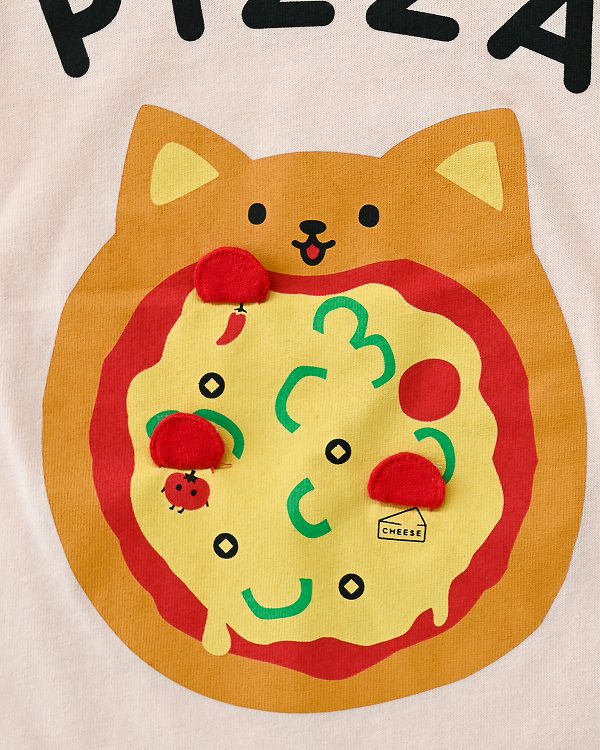 【チークルーム】ねこのピザ Tシャツ / ピンク