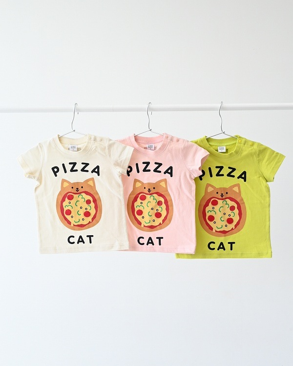 【チークルーム】ねこのピザ Tシャツ / ピンク