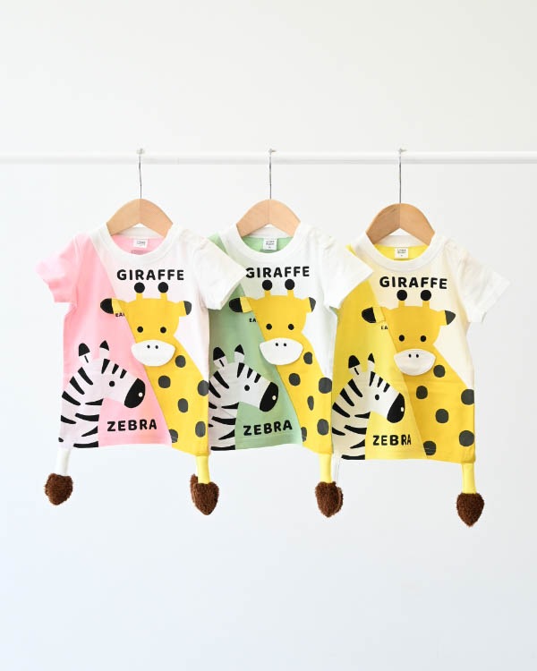 【チークルーム】きりんとしまうまＴシャツ / ピンク