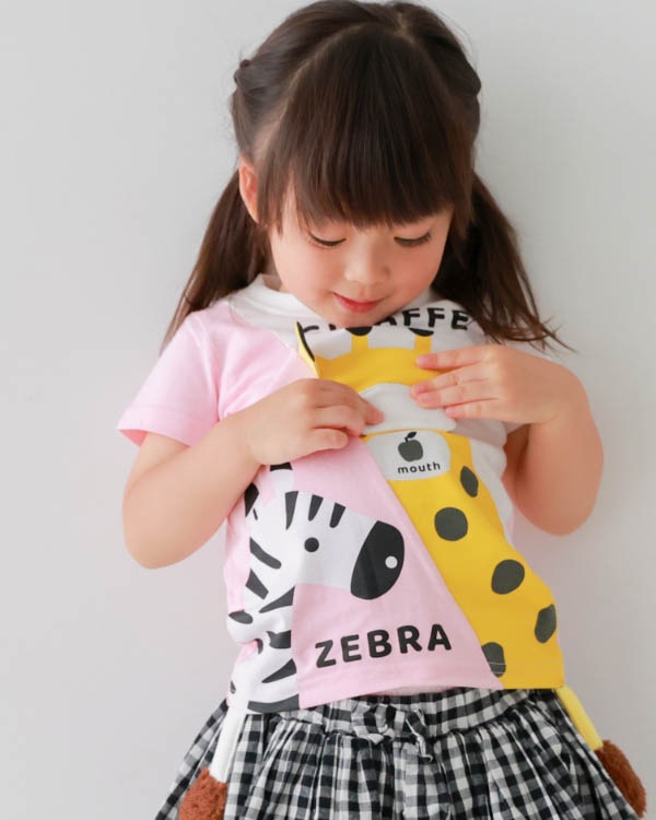 【チークルーム】きりんとしまうまＴシャツ / ピンク