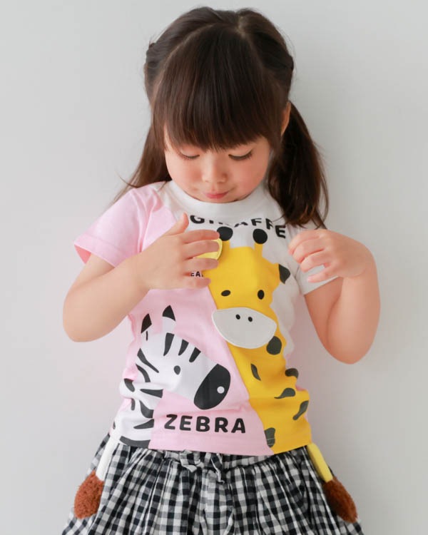 【チークルーム】きりんとしまうまＴシャツ / ピンク