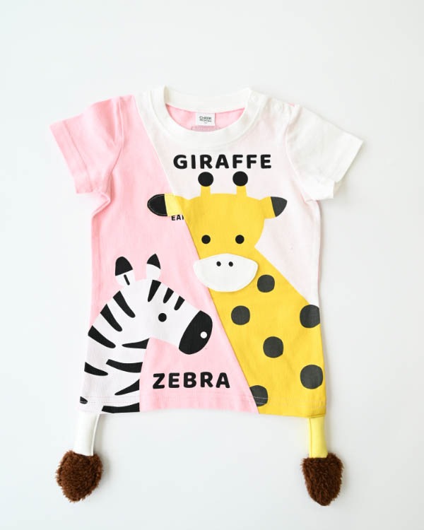 【チークルーム】きりんとしまうまＴシャツ / ピンク
