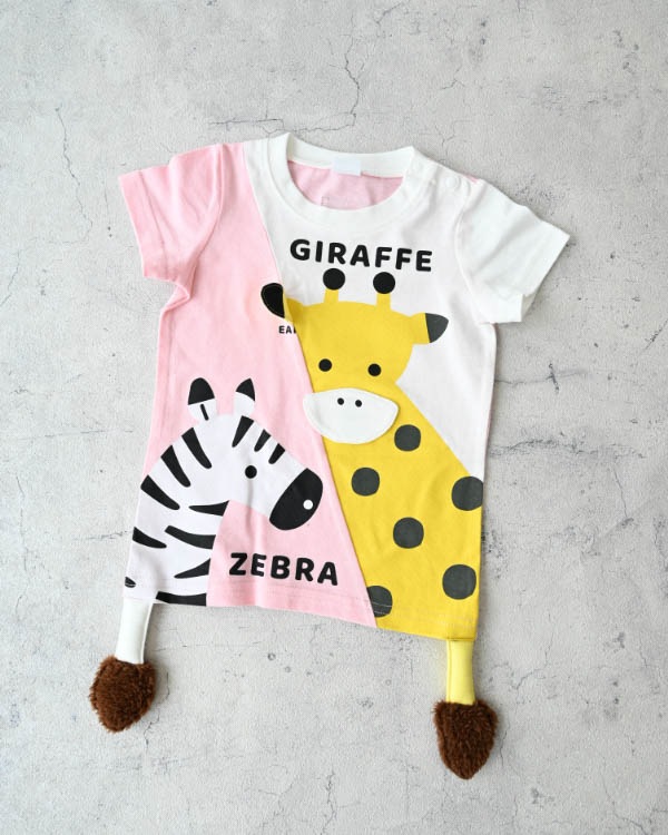 【チークルーム】きりんとしまうまＴシャツ / ピンク