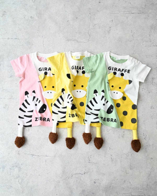 【チークルーム】きりんとしまうまＴシャツ / ピンク