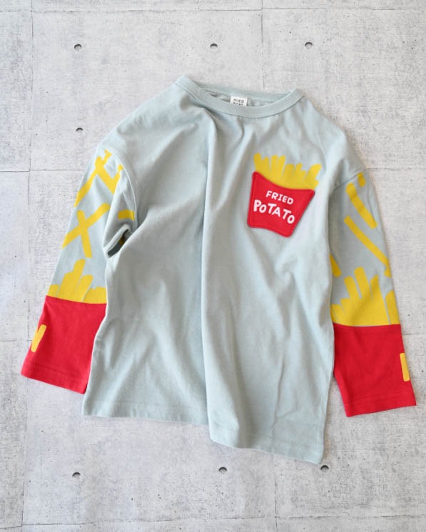 【ニコフラート】ポテト袖ロングＴシャツ / サックス