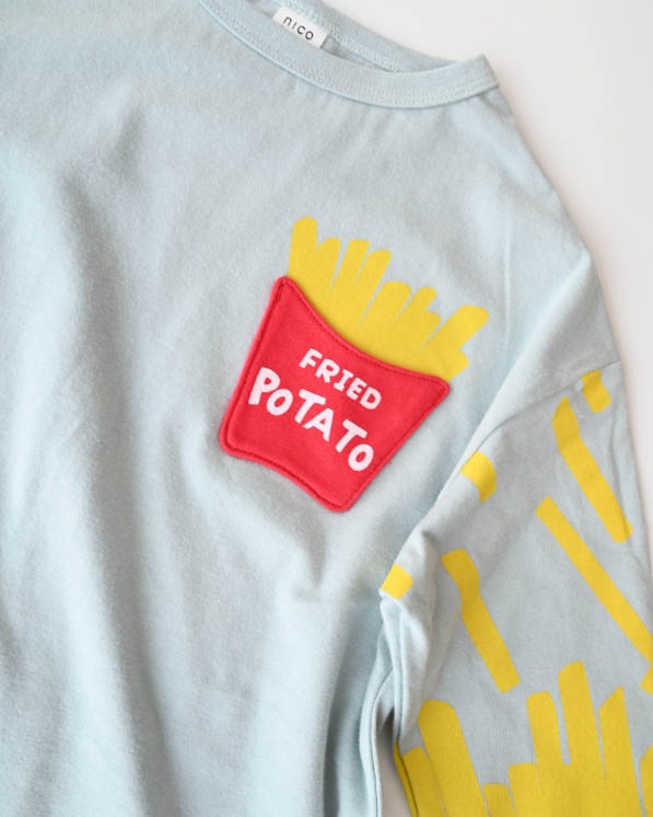 【ニコフラート】ポテト袖ロングＴシャツ / サックス