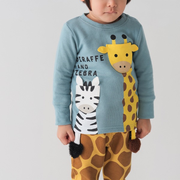 【25FW】きりんとしまうま トレーナー / ブルー