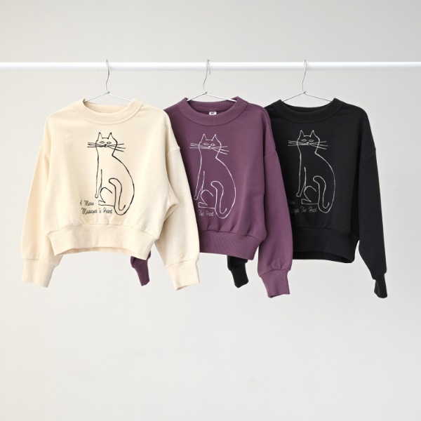 【25FW】cat ドルマンショートトレーナー / チャコールグレー