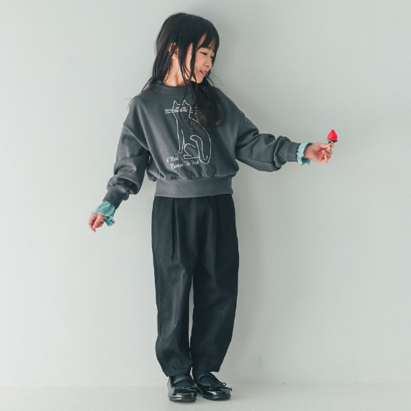 【25FW】cat ドルマンショートトレーナー / チャコールグレー