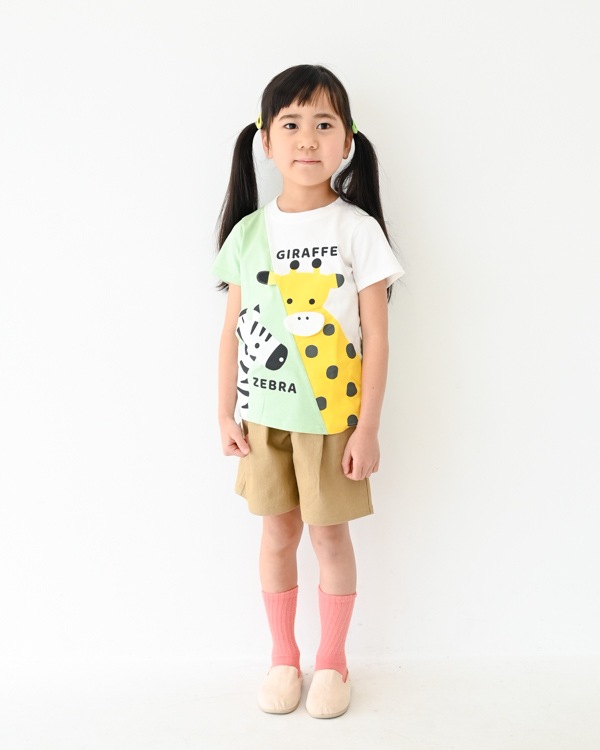 【チークルーム】きりんとしまうまＴシャツ / グリーン