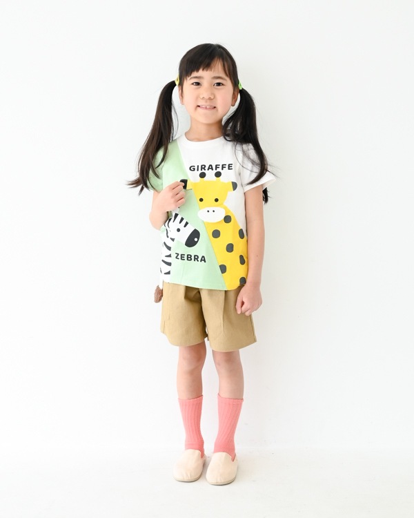 【チークルーム】きりんとしまうまＴシャツ / グリーン