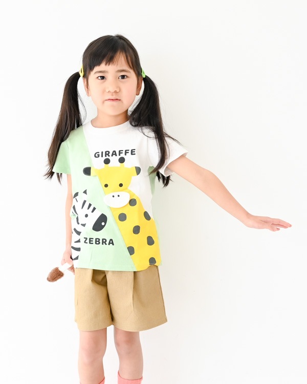【チークルーム】きりんとしまうまＴシャツ / グリーン