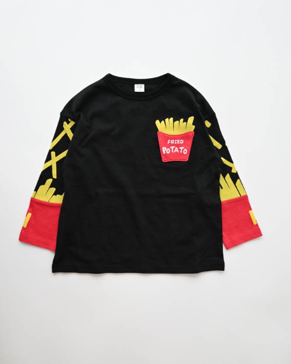 【ニコフラート】ポテト袖ロングＴシャツ / ブラック