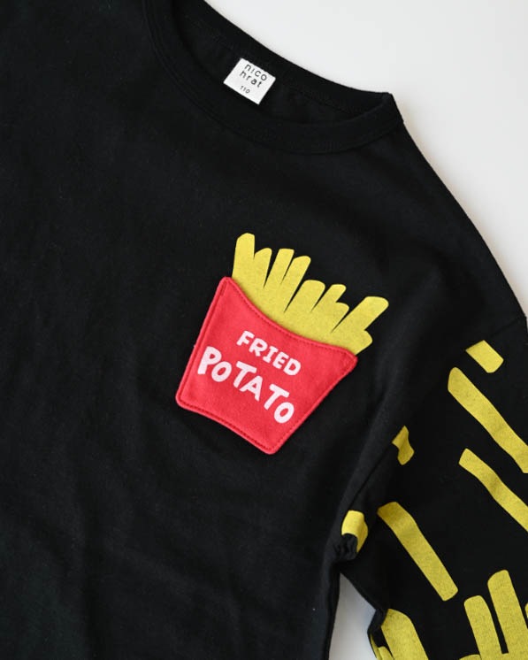 【ニコフラート】ポテト袖ロングＴシャツ / ブラック
