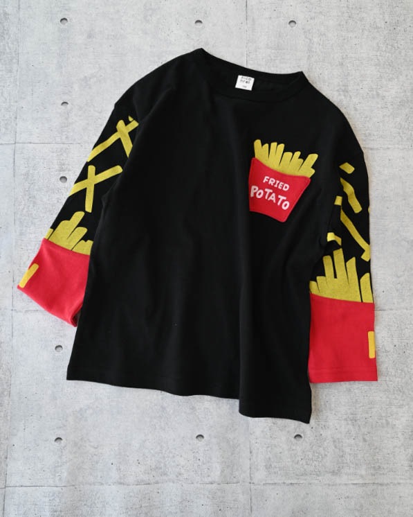 【ニコフラート】ポテト袖ロングＴシャツ / ブラック