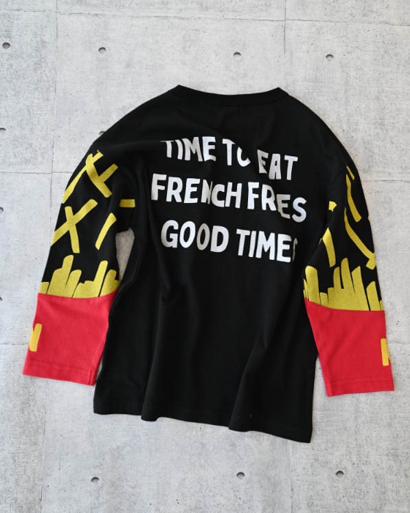 【ニコフラート】ポテト袖ロングＴシャツ / ブラック