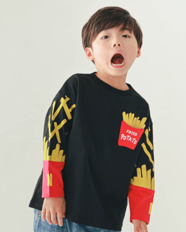 【ニコフラート】ポテト袖ロングＴシャツ / ブラック