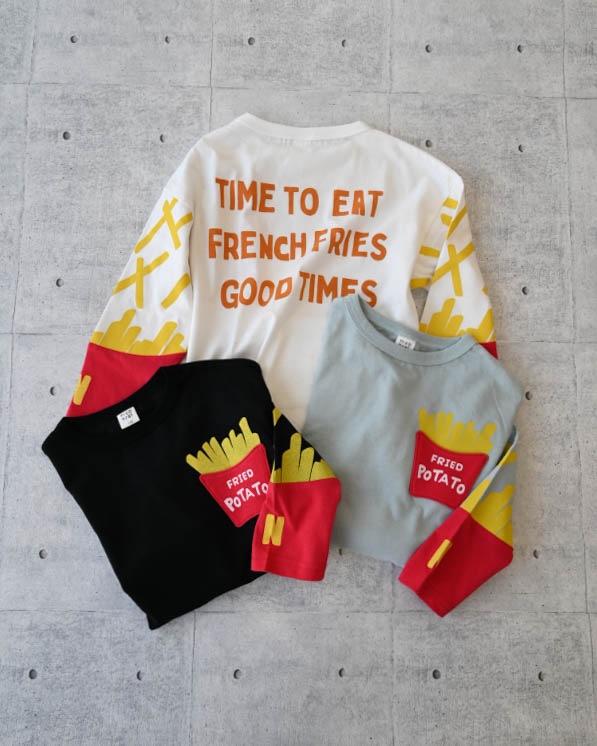 【ニコフラート】ポテト袖ロングＴシャツ / ブラック