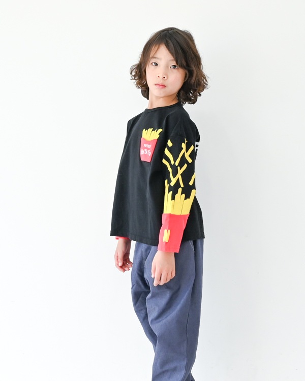 【ニコフラート】ポテト袖ロングＴシャツ / ブラック