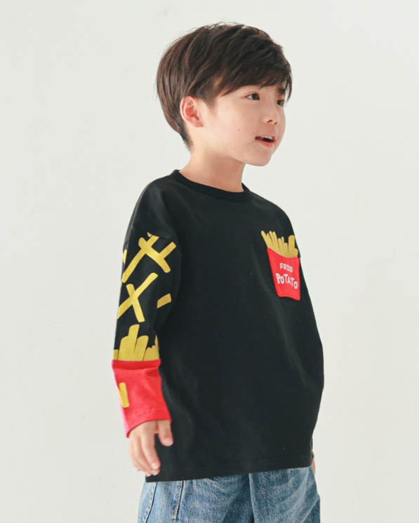 【ニコフラート】ポテト袖ロングＴシャツ / ブラック