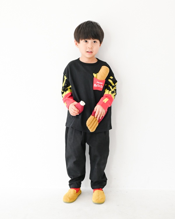 【ニコフラート】ポテト袖ロングＴシャツ / ブラック