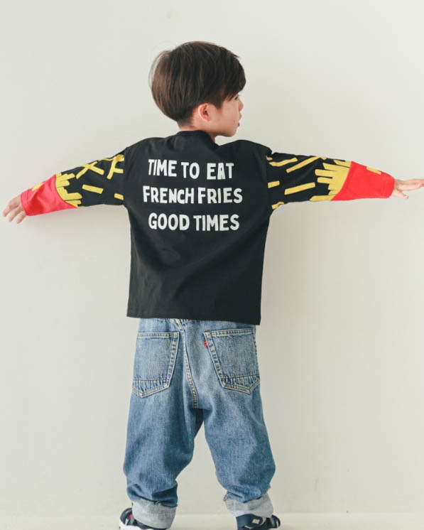 【ニコフラート】ポテト袖ロングＴシャツ / ブラック