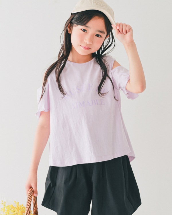 【エヌエイチティー】オフショルダー Tシャツ / ラベンダー