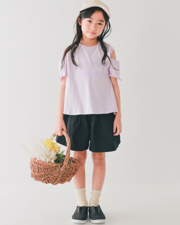 【エヌエイチティー】オフショルダー Tシャツ / ラベンダー