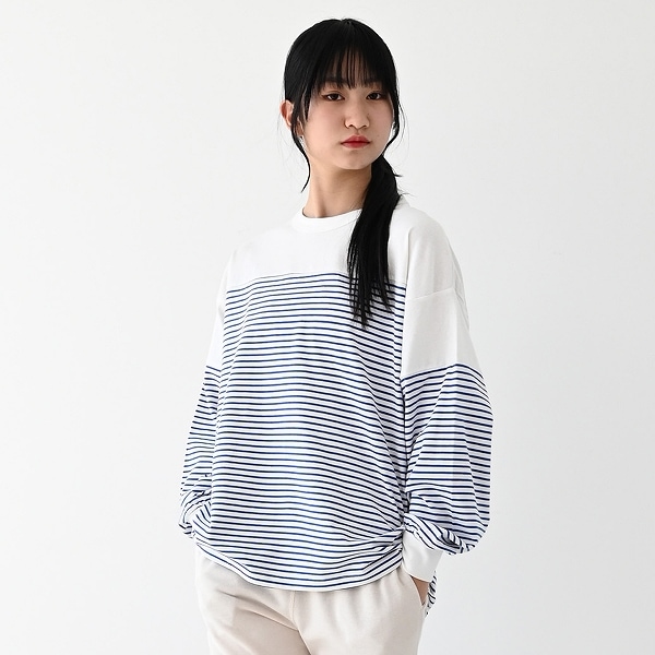 【25FW】ボーダー切り替え L/S Tシャツ / ブルー