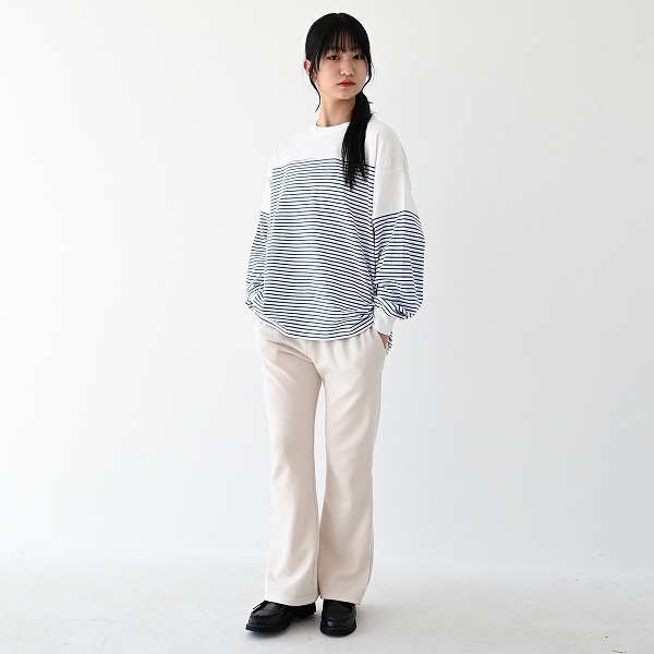 【25FW】ボーダー切り替え L/S Tシャツ / ブルー