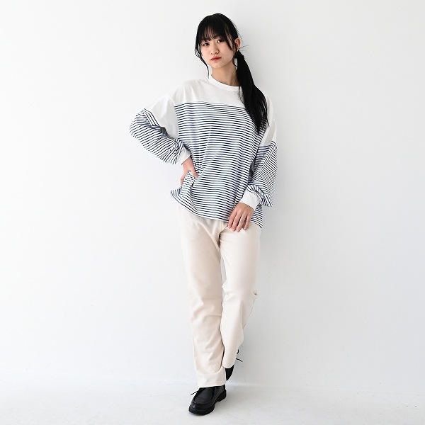 【25FW】ボーダー切り替え L/S Tシャツ / ブルー