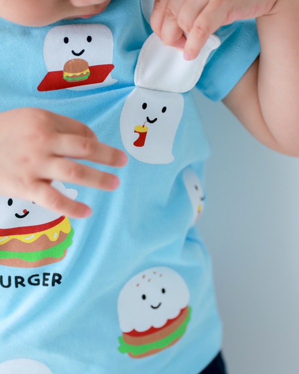 【チークルーム】おばけバーガー Tシャツ / サックス