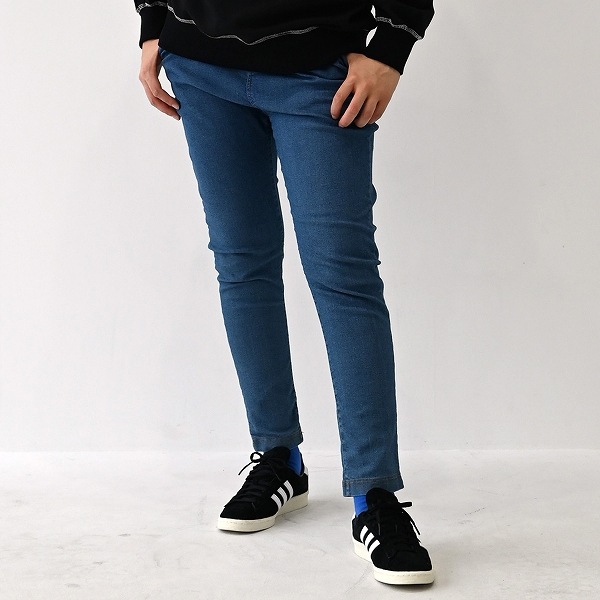【定番】テーパードスリムデニムパンツ/ ブルー
