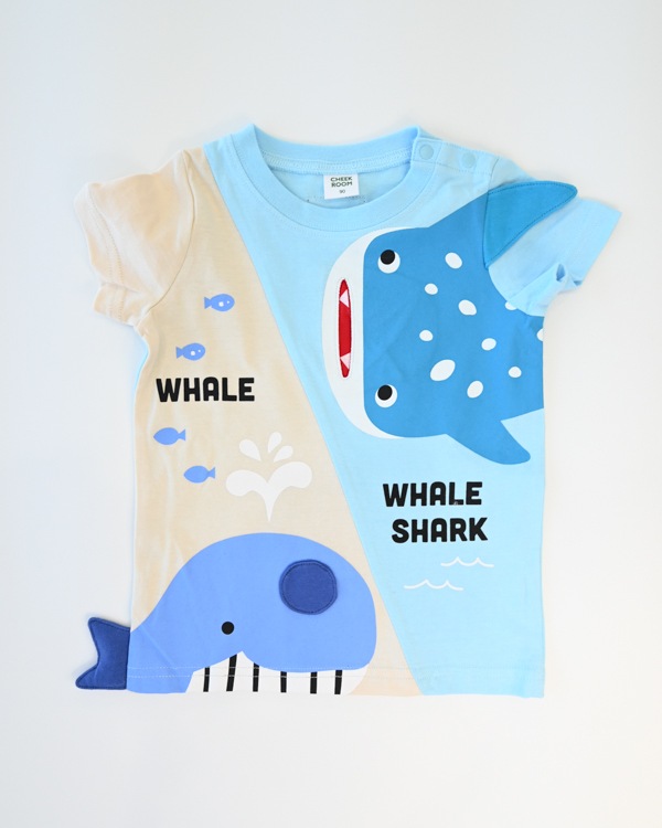 【チークルーム】くじらとさめ Tシャツ / サックス