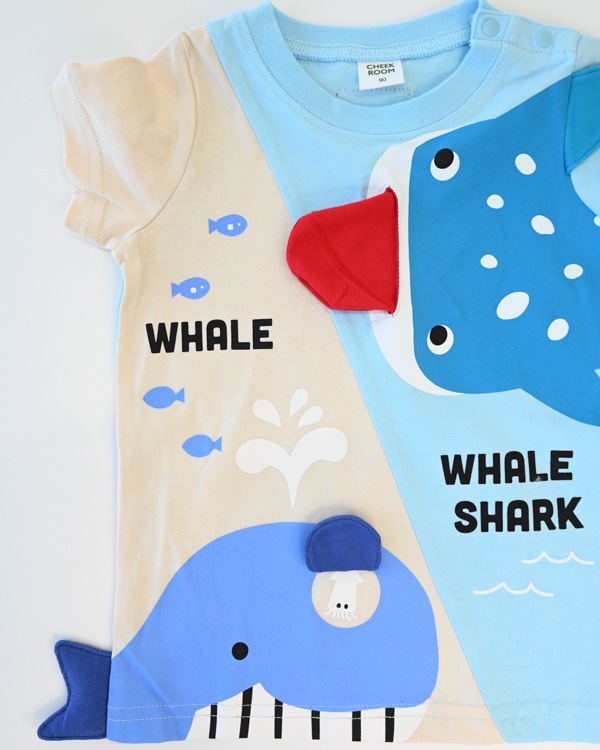 【チークルーム】くじらとさめ Tシャツ / サックス