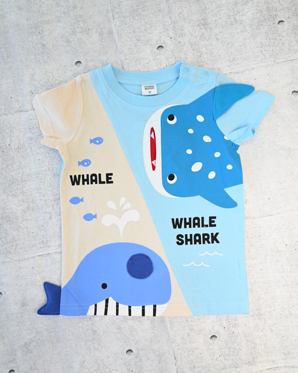 【チークルーム】くじらとさめ Tシャツ / サックス