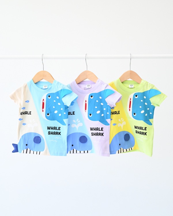【チークルーム】くじらとさめ Tシャツ / サックス