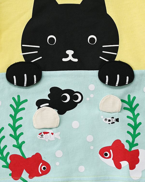 【チークルーム】ねこと水槽 Tシャツ / イエロー  