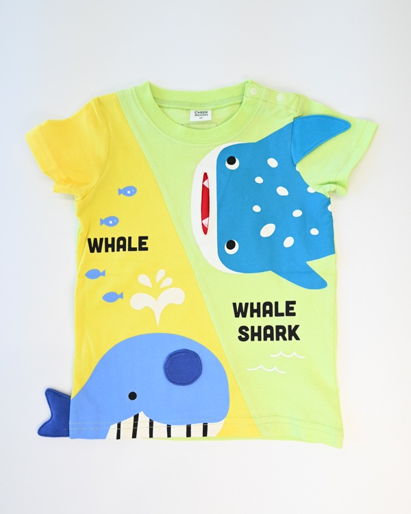 【チークルーム】くじらとさめ Tシャツ / ライトグリーン