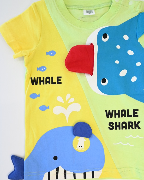 【チークルーム】くじらとさめ Tシャツ / ライトグリーン