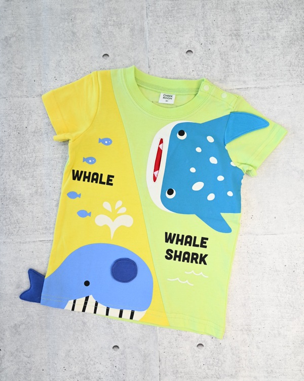 【チークルーム】くじらとさめ Tシャツ / ライトグリーン