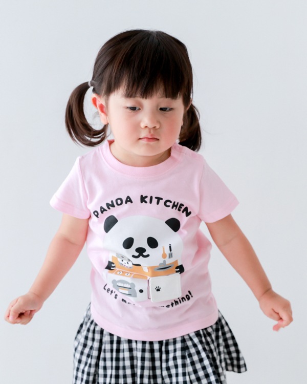 【チークルーム】パンダキッチン Tシャツ / ピンク
