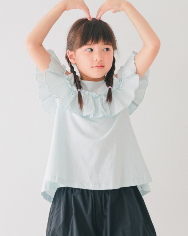 【エヌエイチティー】オフシュルダーフリル Tシャツ / サックス