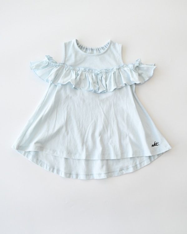 【エヌエイチティー】オフシュルダーフリル Tシャツ / サックス