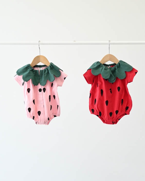 【26PS】いちごロンパース / ピンク